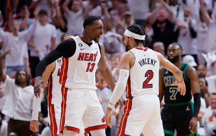 Bam Adebayo and Gabe Vincent, both of Nigerian ancestry, in the NBA finals