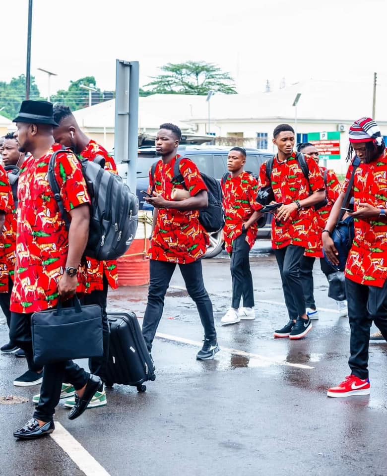 Rangers players in their colourful traditional Igbo costumes